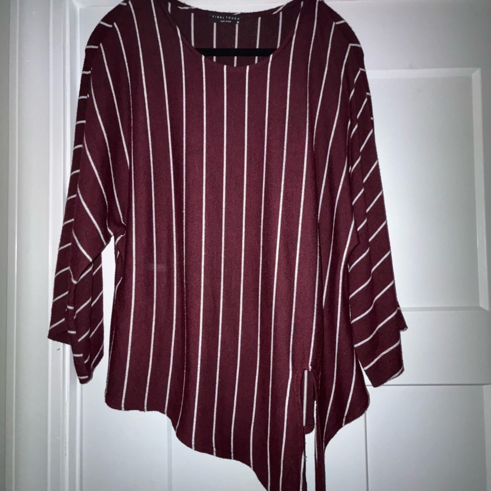 Final Touch Asymmetrical burgundy, and white striped top